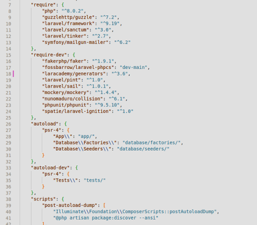 Ausschnitt aus einer composer.json Datei